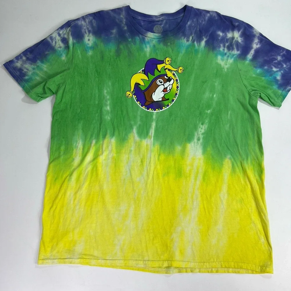Buc-ee's Peace Love Mardi Gras T Shirt XL Tie Dye Blue Green Yellow New Orleans - Picture 6 of 12
